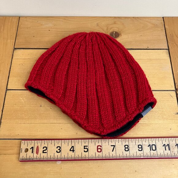 Columbia Knit Winter Beanie Hat Tuque Red with Lined Ear Flaps Adult Size - Picture 9 of 10
